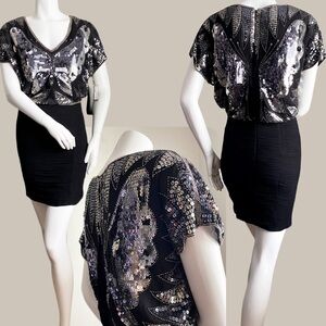 AIDAN MATTOX Sequin Beaded Butterfly Disco Formal Dress Cocktail Glam Wedding 2